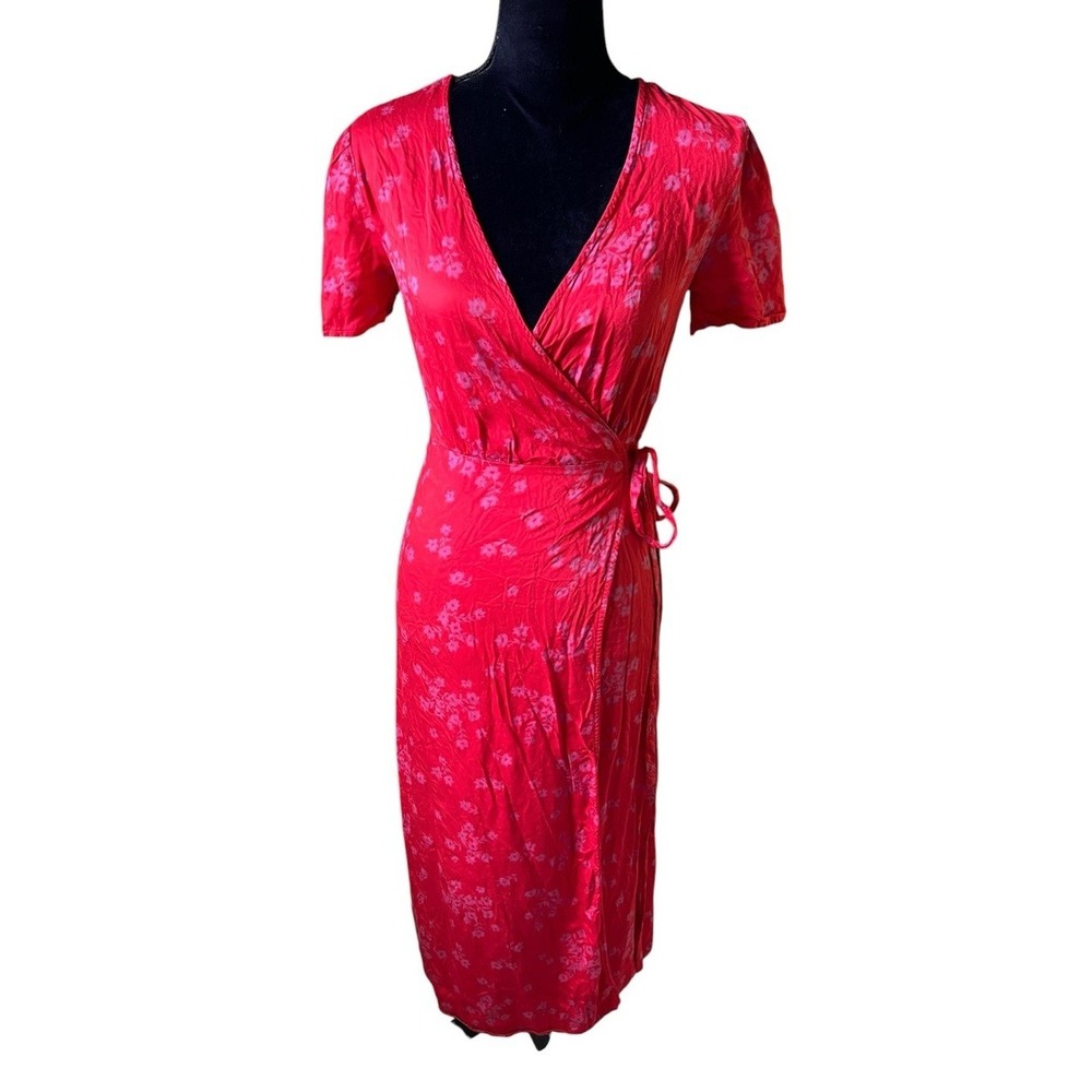 Billabong Floral Wrap Midi Dress Women Small Red‎